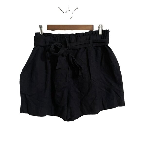 Goodthreads Womens NWT Black Linen Blend Paperbag Waist High Rise Tie Shorts 14 - Picture 1 of 8